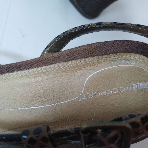 ROCKPORT Snake Print Slip-On Strappy Wedge Sandals Summer Shoes Black Brown 9M - Picture 7 of 9